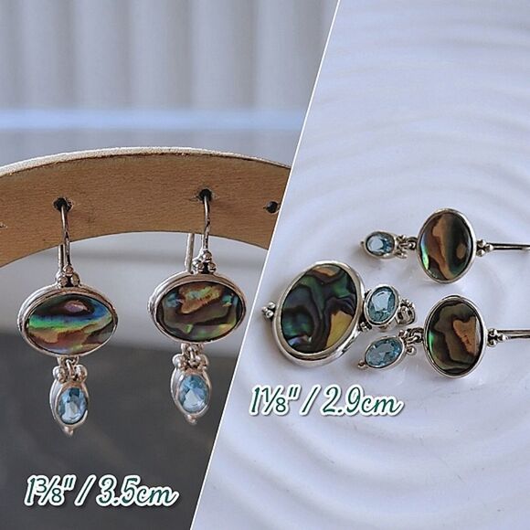 Vtg Avon sterling silver abalone & blue topaz earrings & pendant set - Picture 1 of 8